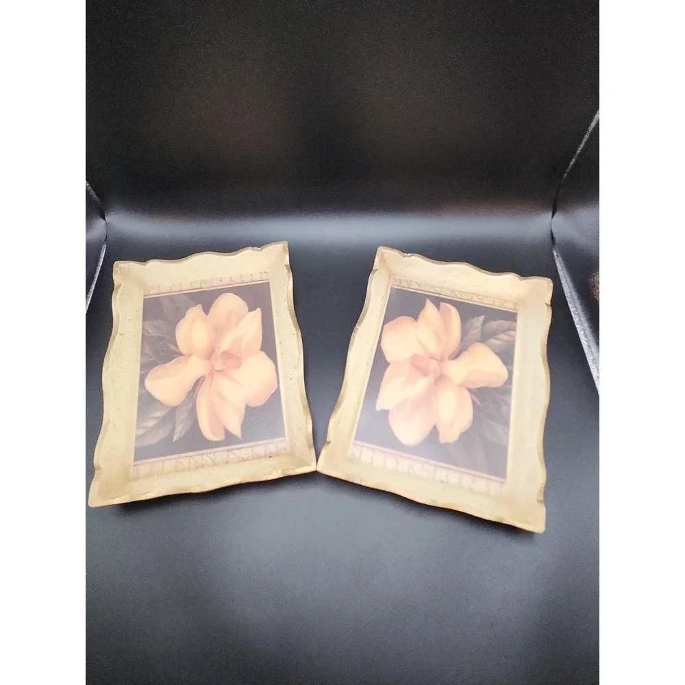2‎ VTG Sezzatini Firenze Italian Florentine Gold Wood Magnolia Trinket Trays 7